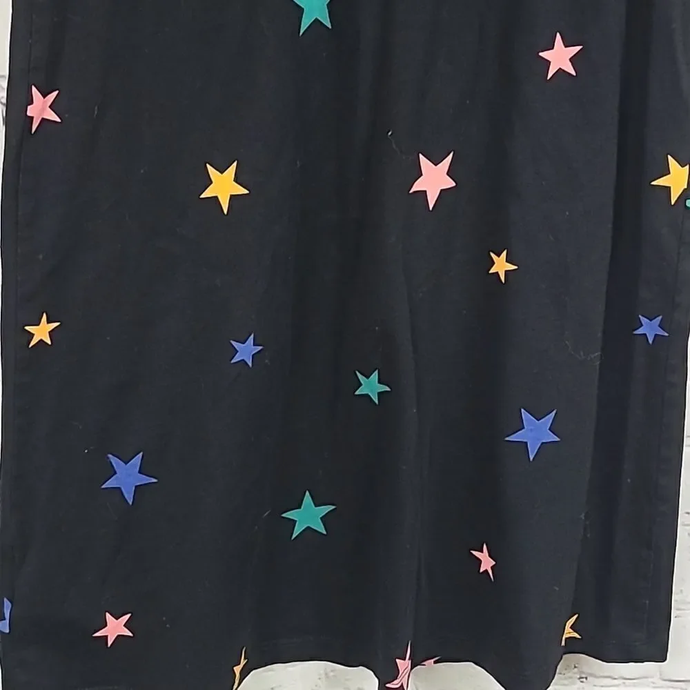 Old Navy Star Print Dress Girls Large 10/12 Black Skater Fit & Flare Casual Cool